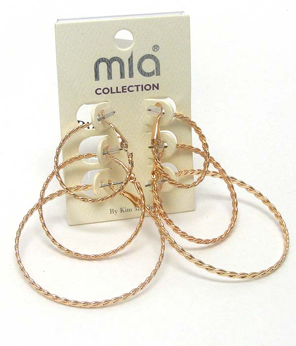 Twist metal hoop earring set of 3