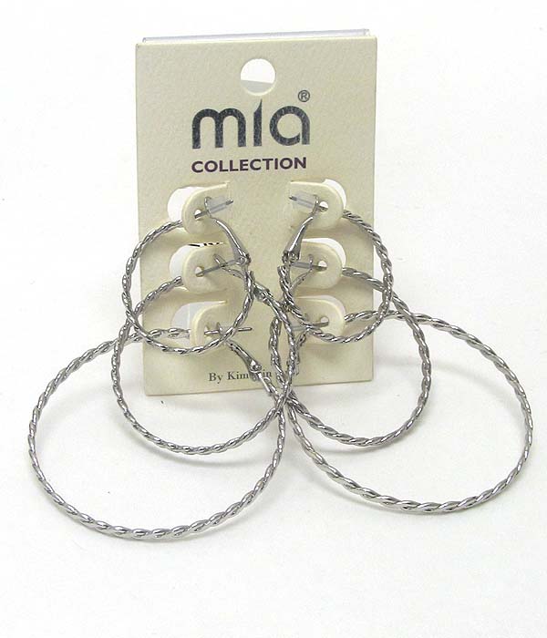 Twist metal hoop earring set of 3