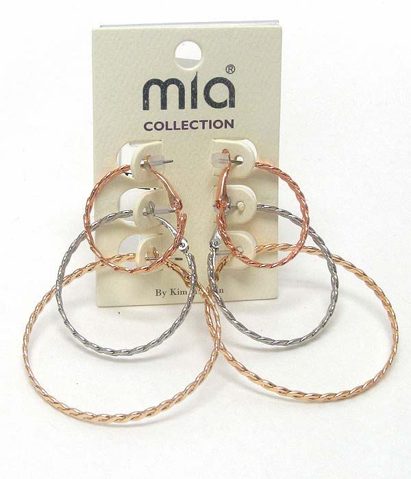Twist metal hoop earring set of 3