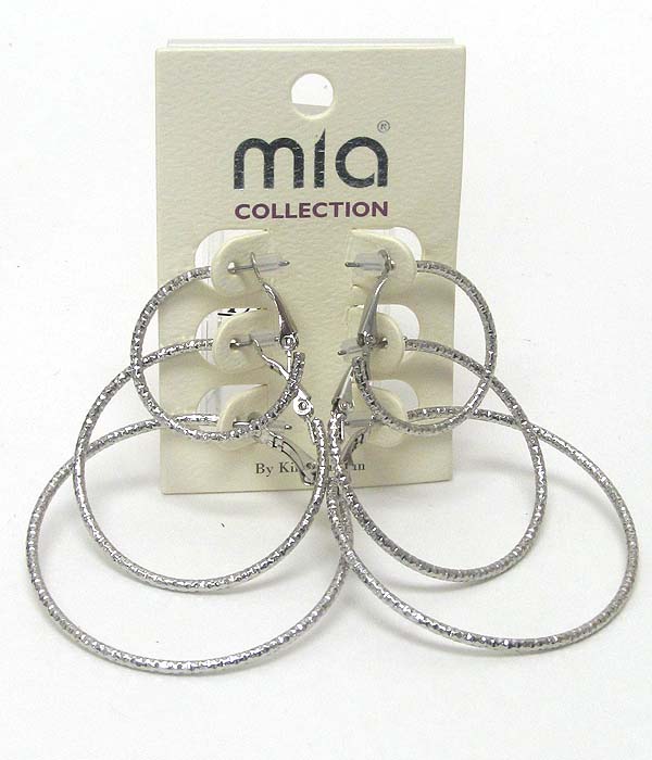 Textured metal hoop earring set of 3