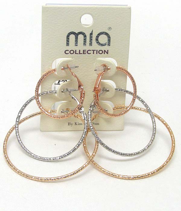 Textured metal hoop earring set of 3