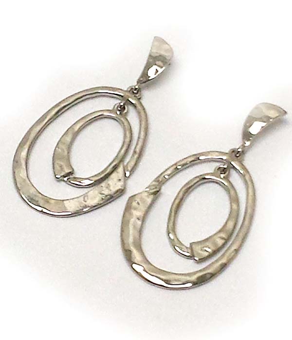 Double hammered oval hoop drop earring