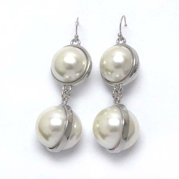 Double pearl link drop earring