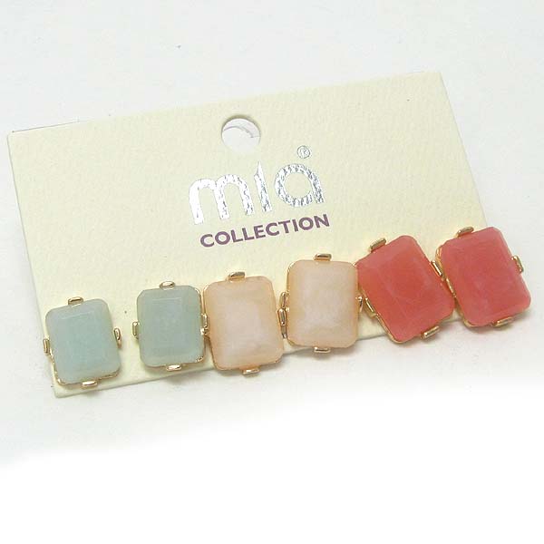 Multi color faux stone  square earring