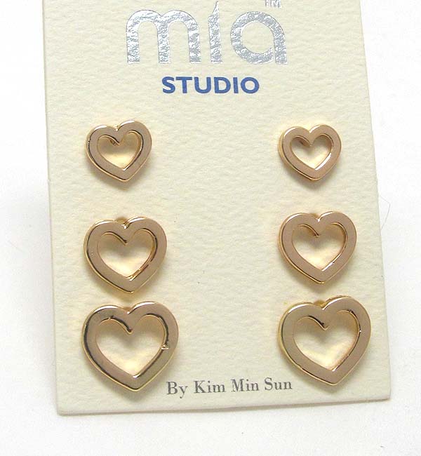 Metal heart earring set of 3 -valentine