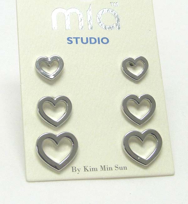Metal heart earring set of 3 -valentine
