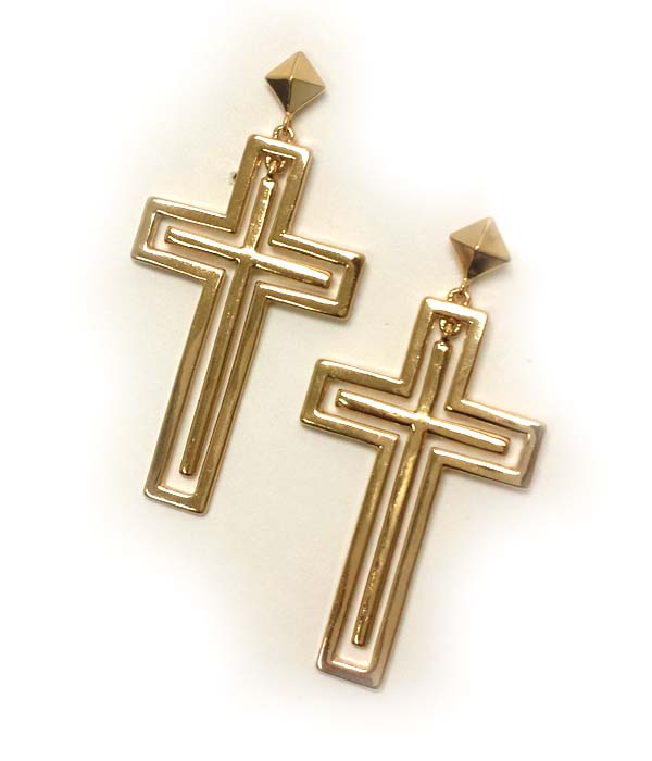 Double metal cross drop earring