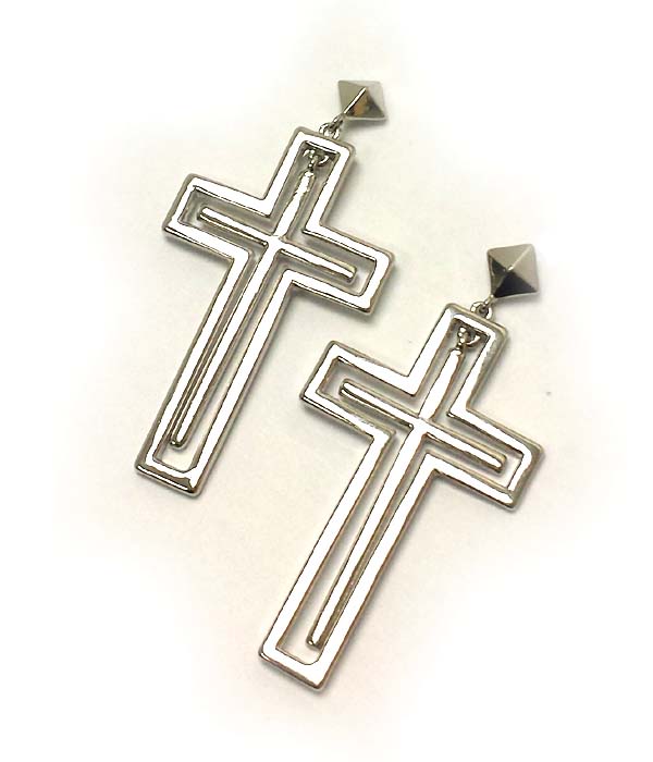 Double metal cross drop earring