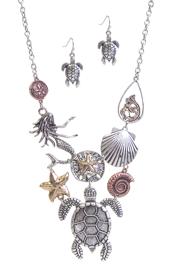 Sealife theme necklace set - turtle mermaid starfish shell