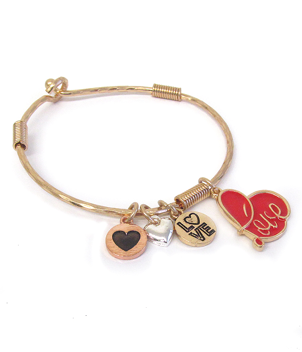 Love inspiration multi charm wire bangle bracelet -valentine