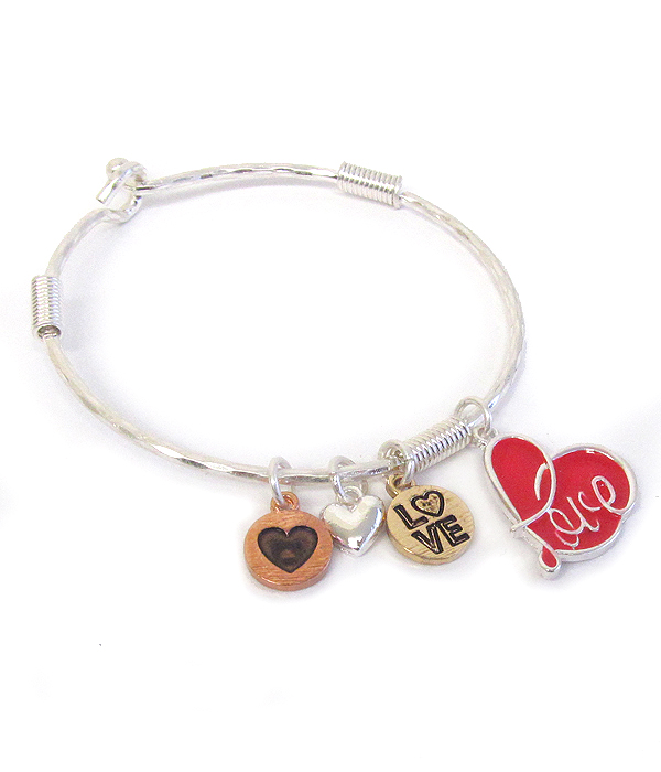Love inspiration multi charm wire bangle bracelet -valentine