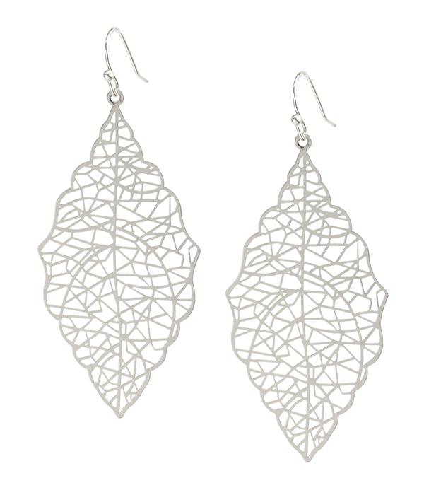 Paper thin brass metal filigree leaf earring