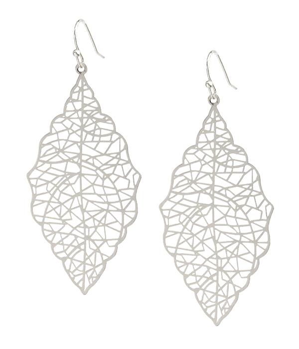 PAPER THIN BRASS METAL FILIGREE LEAF EARRING