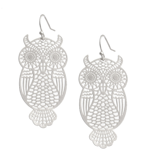 PAPER THIN BRASS METAL FILIGREE OWL EARRING