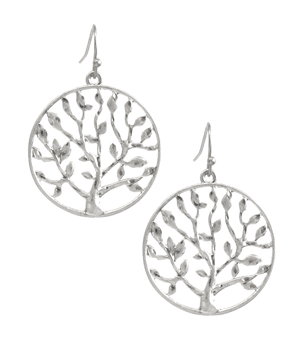 Metal filigree tree of life earring