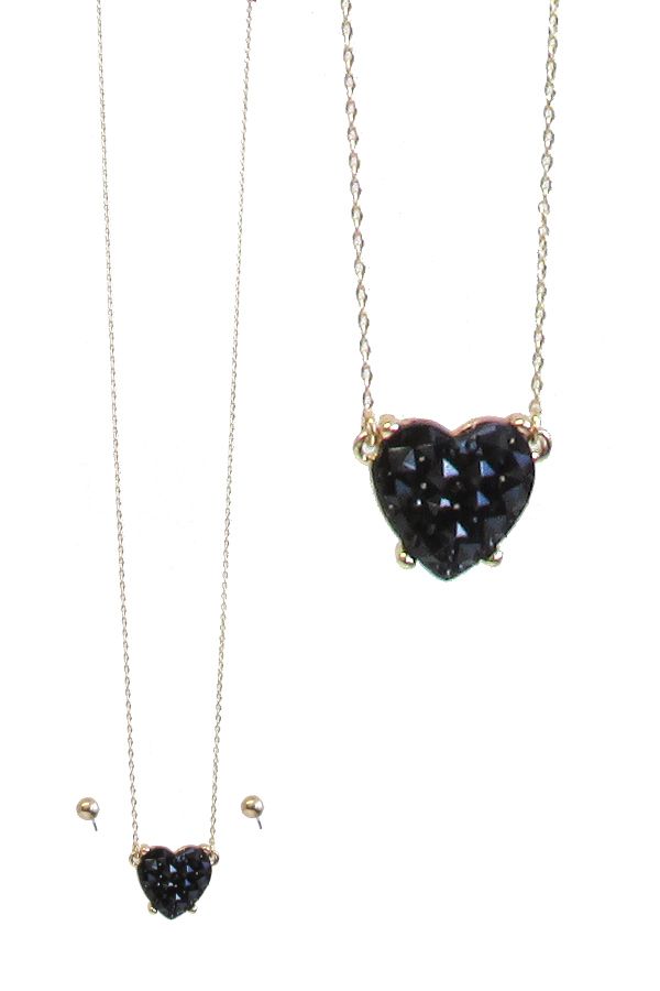 Druzy heart pendant necklace set