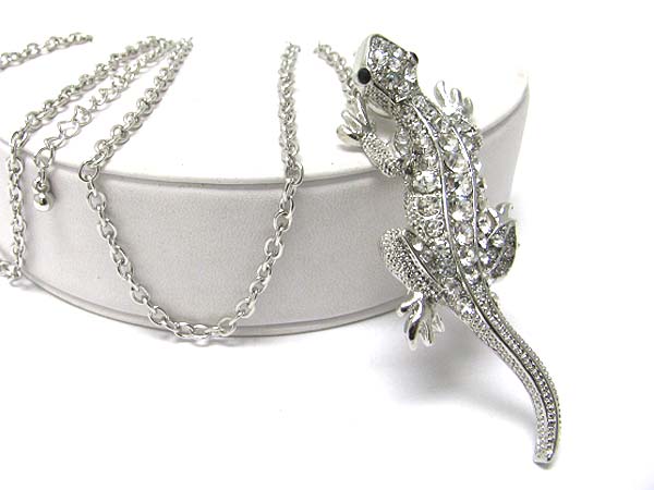 Crystal stud lizard pendant long necklace