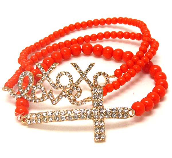 Crystal deco xoxo love,cross message stretch bracelet - set of 3 