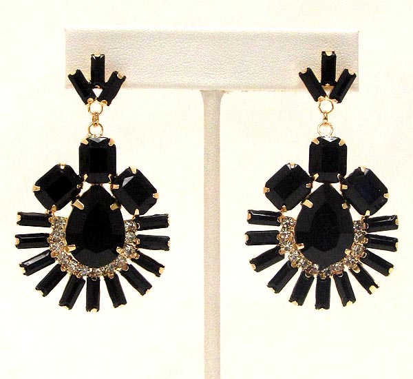 Crystal and multi shape acrylic stone round deco drop earring