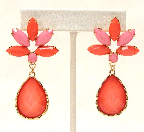 Multi shape acrylic with tear drop glass stone deco drop earring