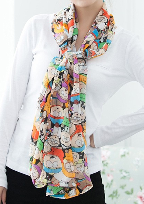 South park cartoon print chiffon silk scarf