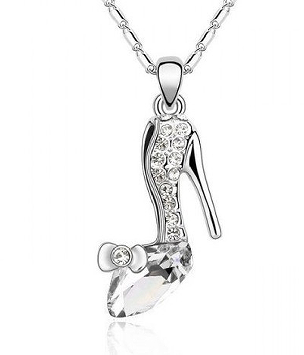 Crystal cinderella glass highheel pendant necklace