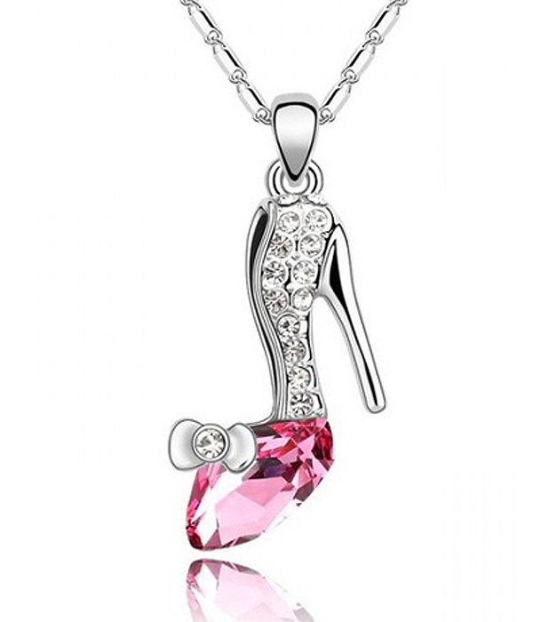 Crystal cinderella glass highheel pendant necklace
