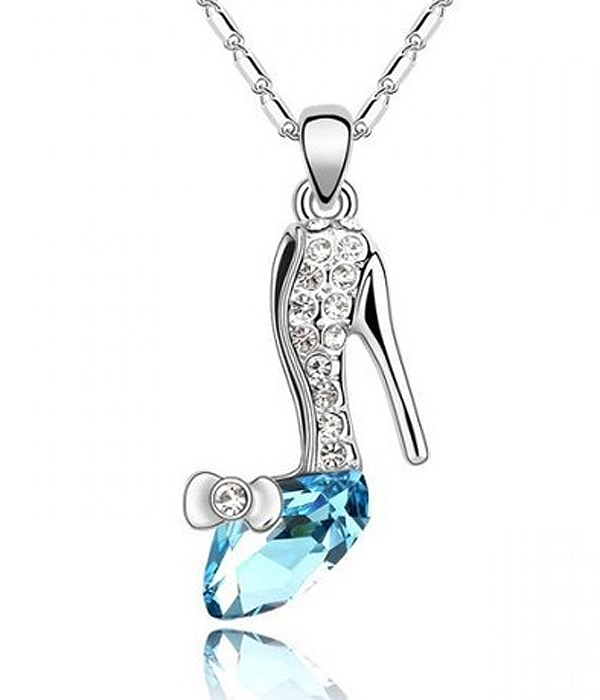 Crystal cinderella glass highheel pendant necklace