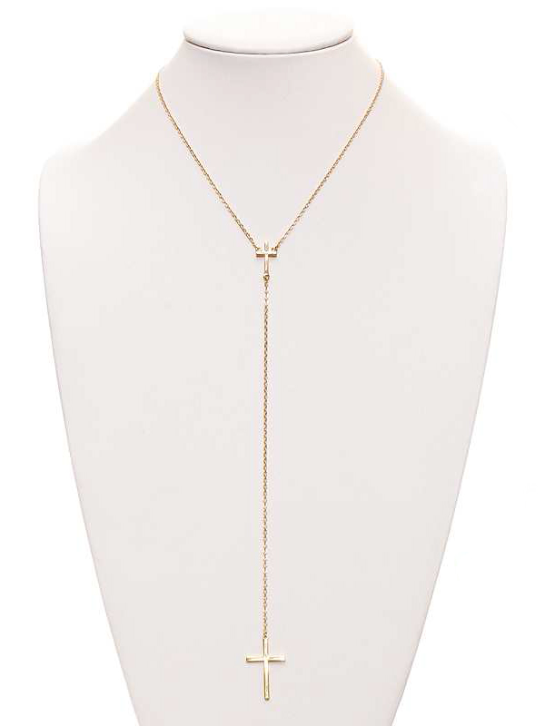 Fine chain metal cross long drop y shape necklace