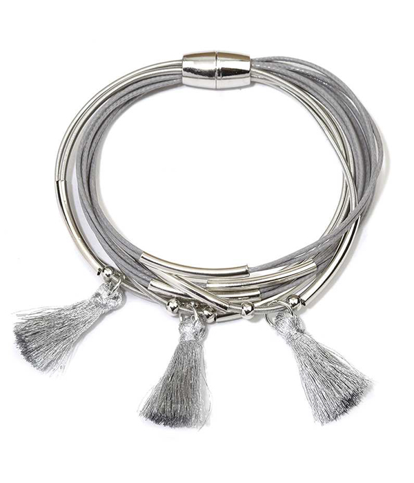 Multi metal and cord chain mix tassel magnetic bracelet