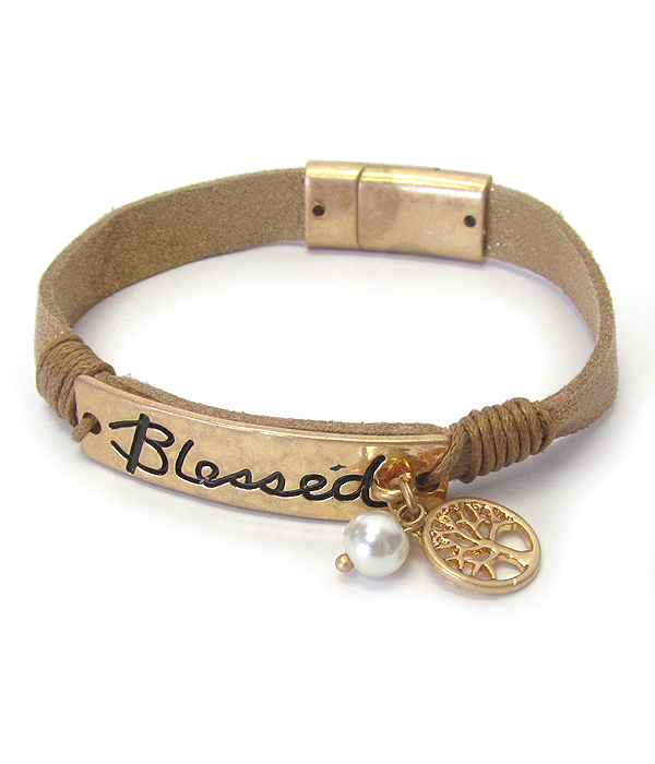 LEATHER BAND MAGNETIC BRACELET - BLESSED