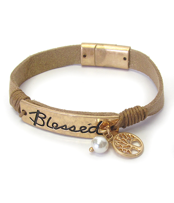 Leather band magnetic bracelet - blessed