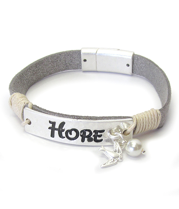 Leather band magnetic bracelet - hope
