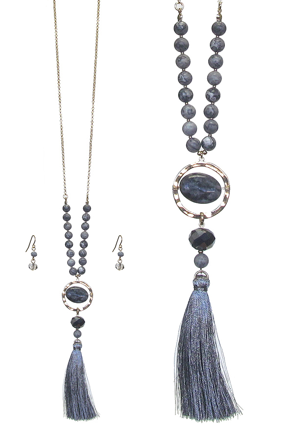 SEMI PRECIOUS STONE AND TASSEL DROP LONG NECKLACE SET