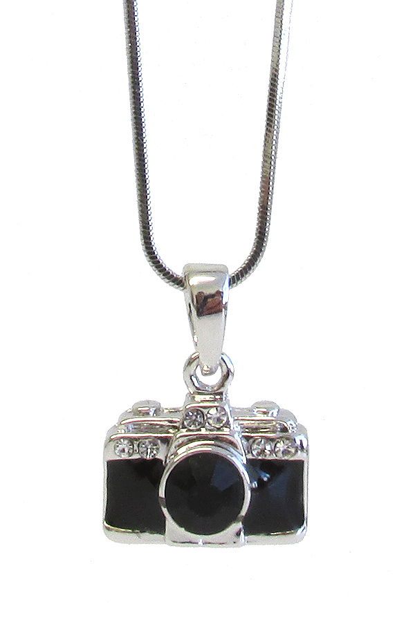 WHITEGOLD PLATING AND EPOXY CAMERA PENDANT NECKLACE