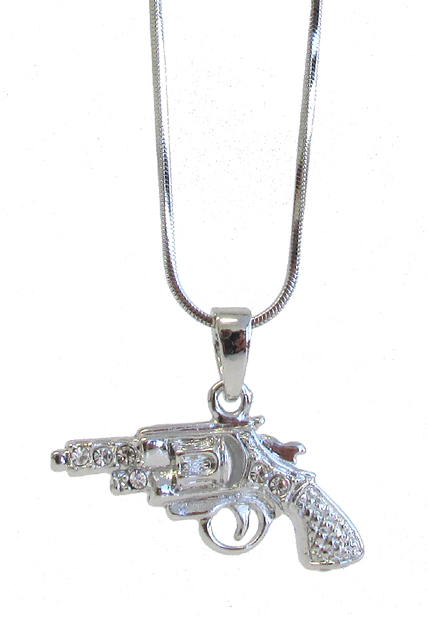 WHITEGOLD PLATING PISTOL PENDANT NECKLACE