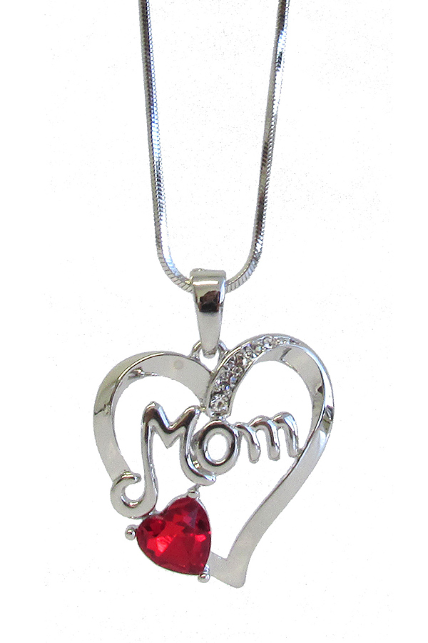 WHITEGOLD PLATING MOTHERS DAY CRYSTAL MOM HEART PENDANT NECKLACE