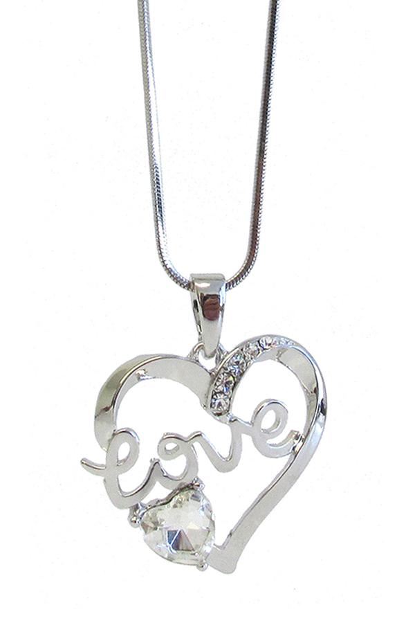 WHITEGOLD PLATING LOVE HEART PENDANT NECKLACE