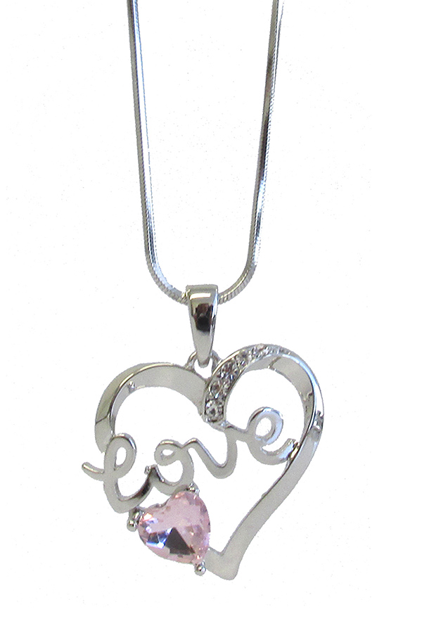 WHITEGOLD PLATING LOVE HEART PENDANT NECKLACE 