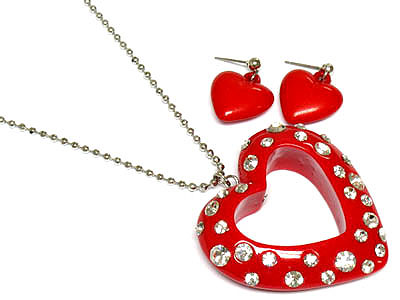 Crystal deco acryl color heart necklace and earring set