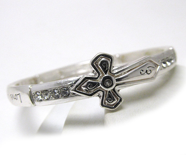 Crystal leaned cross metal message stretch bracelet