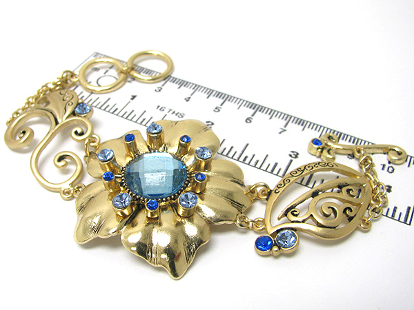 Crystal metal casting flower chain bracelet