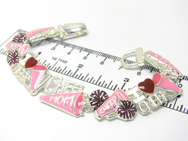 Epoxy multi i love cheer mom theme link magnetic bracelet