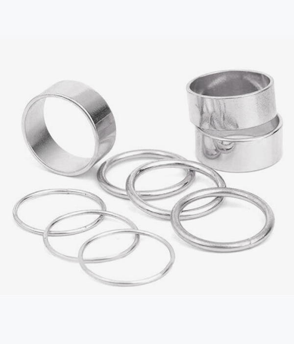 Urban punk plain metal 9pcs mixed multi ring combo