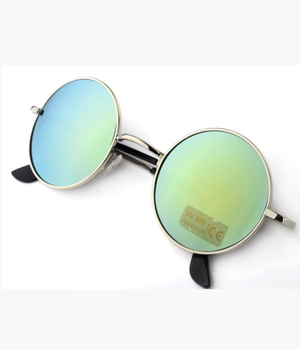 60s style round peace mirror sunglasses - uv protection