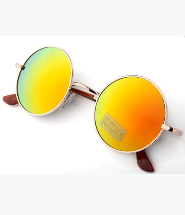 60s style round peace mirror sunglasses - uv protection