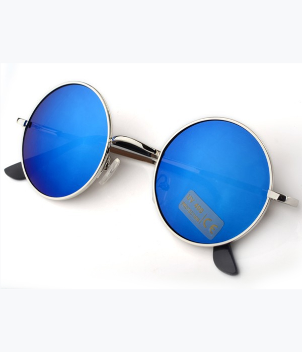 60s style round peace mirror sunglasses - uv protection