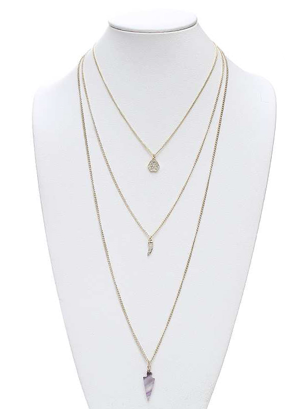 Natural stone arrowhead fine chain multi layer necklace