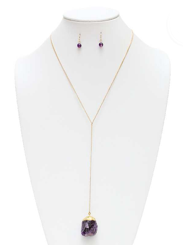 Semi precious stone drop y shape necklace
