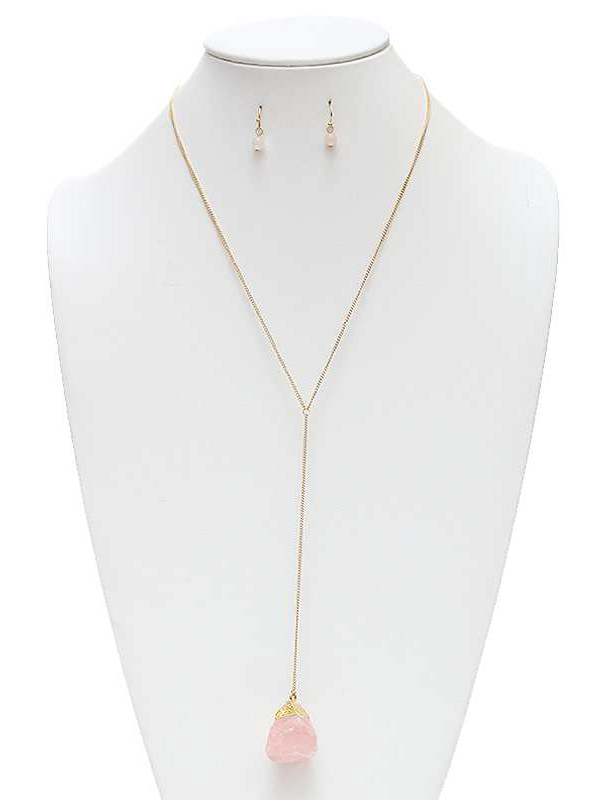 Semi precious stone drop y shape necklace